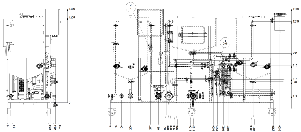 GA drawing of 100L brewhouse