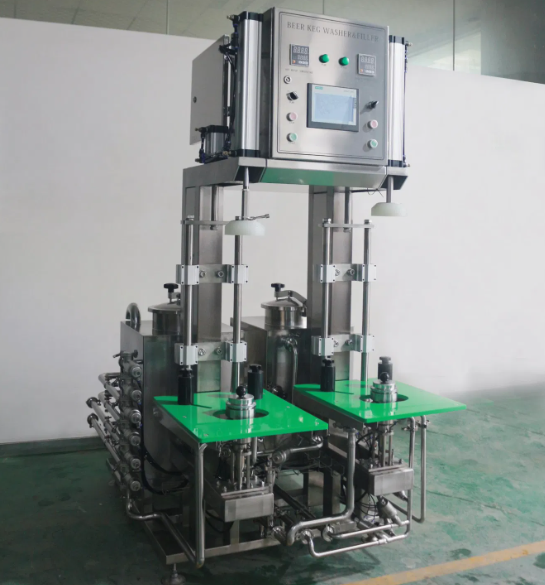 Stainless steel machine with control panel, pipes, and a motor for processing tasks.