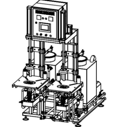 Schematic diagram of a dual chamber keg washer with labelled components and connections.