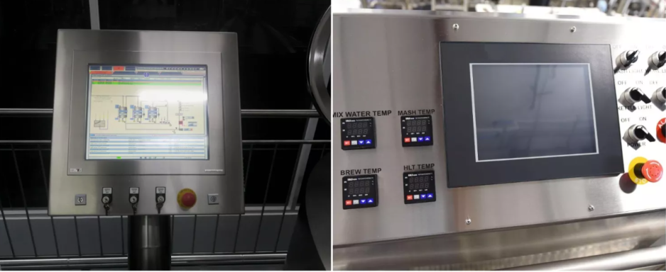Control panels with screens and buttons for industrial machinery.
