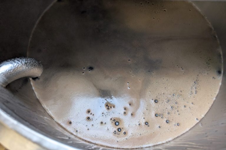 Image of wort inside boil kettle and the importance of water in brewing