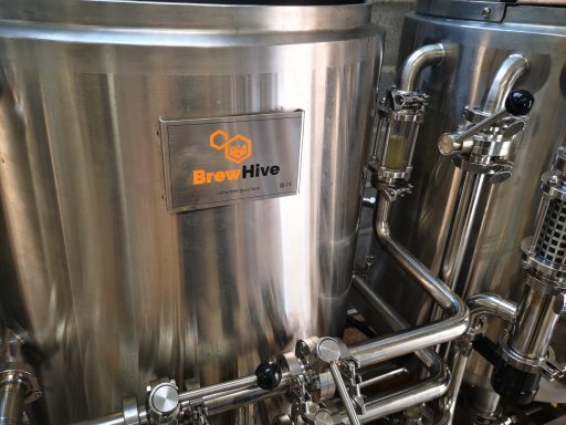 Image of stainless steel BrewHive brand brewhouse.