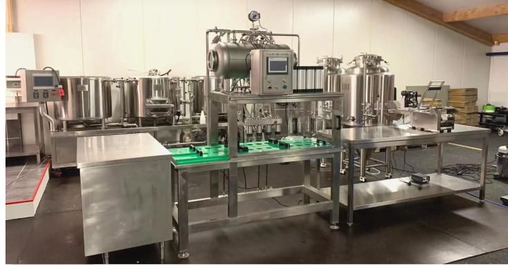 Industrial food processing equipment arranged in a spacious production area.
