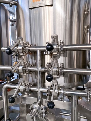 Image of brewhouse system valve tree.