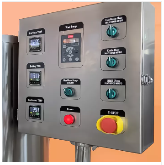 Control panel with various buttons and display screens for operational settings.